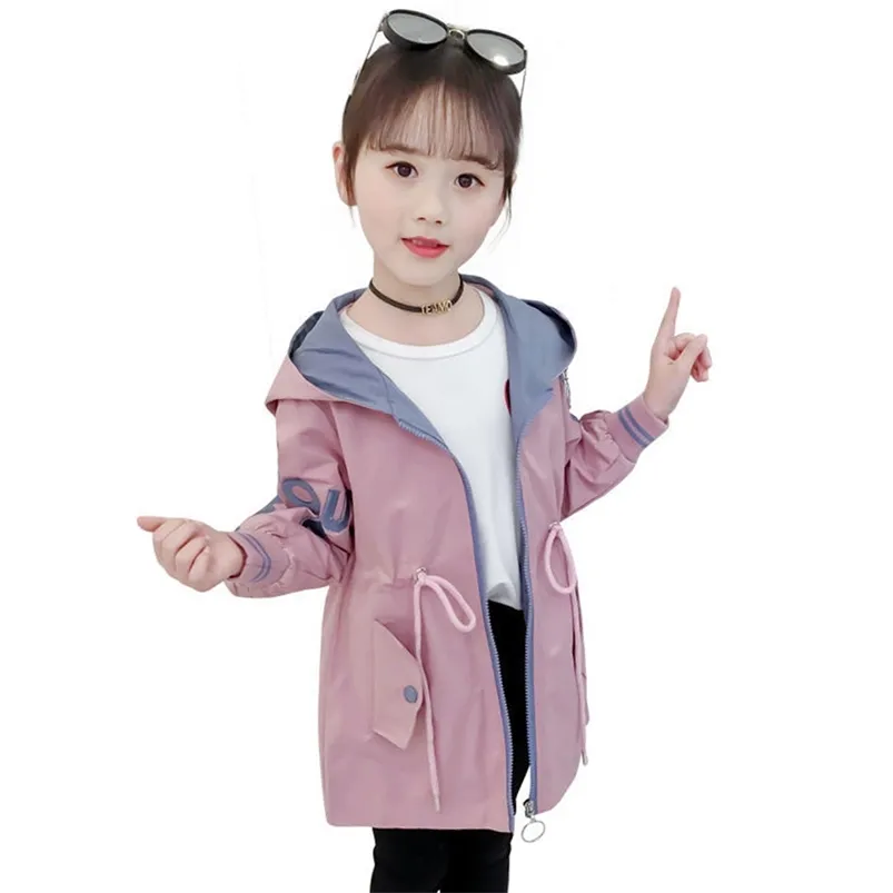 Filles Longue Veste Manteau Lettre Printemps Automne Style Casual Enfants Vêtements Enfants 6 8 10 12 14 210527