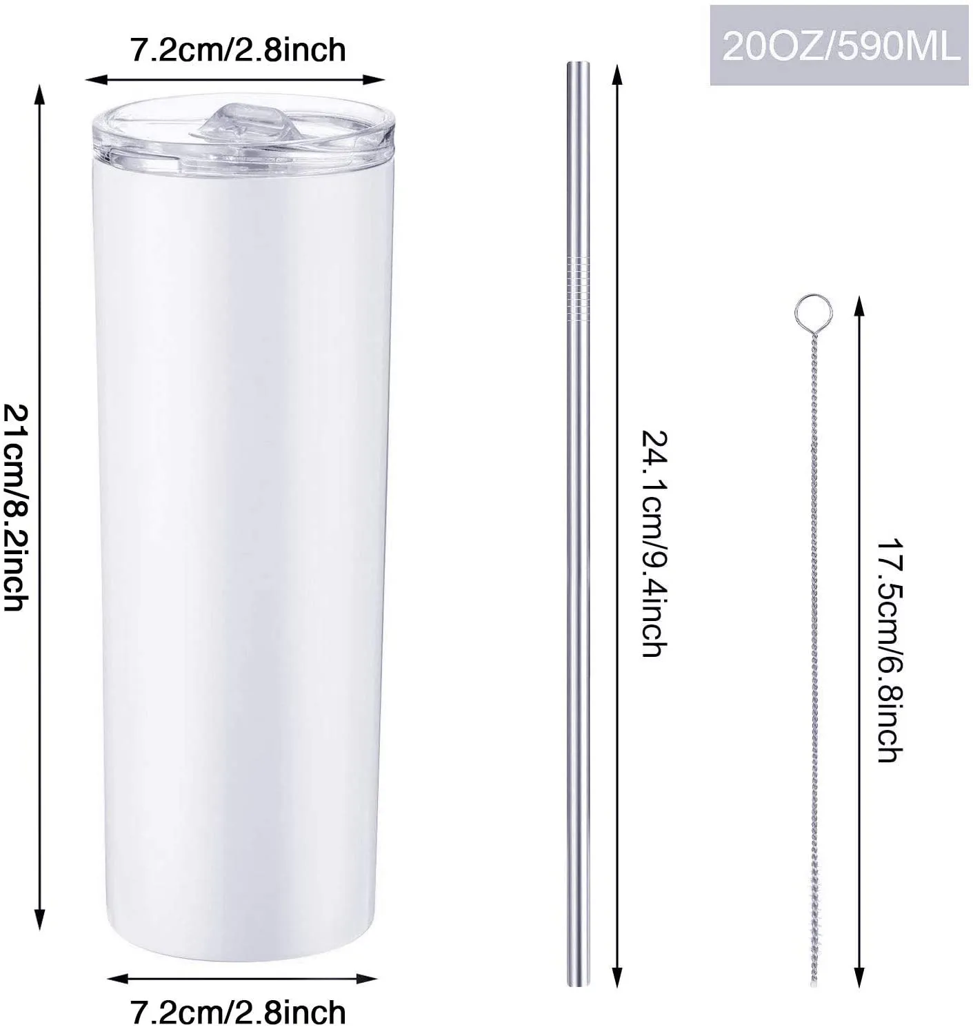 20oz Sublimação Skinny Tumb Slim Slim Canecas Tumbler Tumbler Straight Tumblers Vácuo Isolado Viagem com Stain Stey Palha