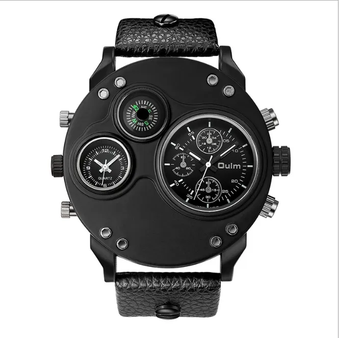 Oulm Brand Smooth Lustre Simple Generous Playful Quartz Watch Compass Youth Adolescenti Orologi da uomo Doppio fuso orario Quadrante grande Mascu2328