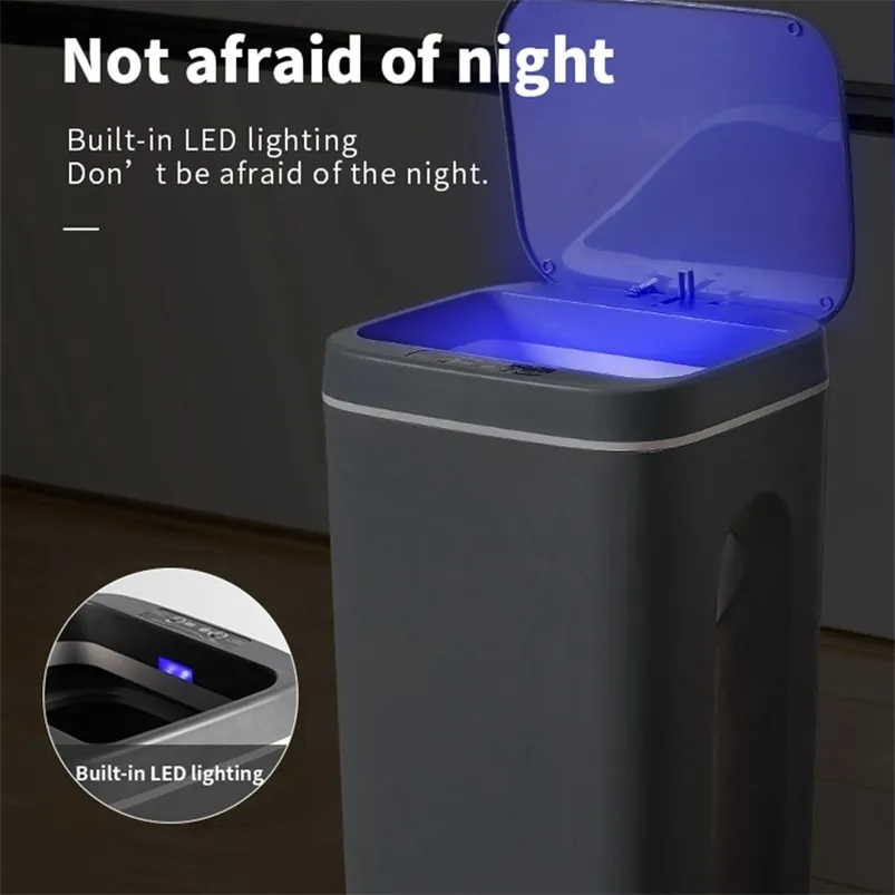 Akıllı İndüksiyon Çöp Kutusu Otomatik Dustbin Kova Çöp Banyo Mutfak Elektrikli Tip Dokunmatik Bin Kağıt Sepet 210728
