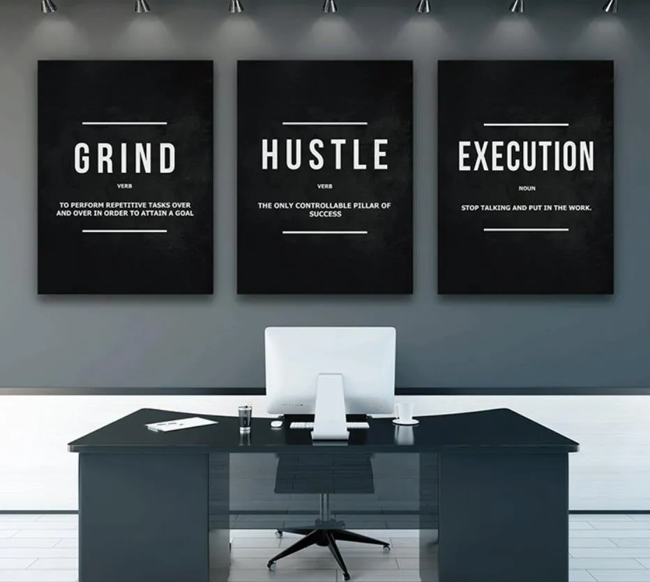 Grind Hustle Exécution Motivation Citation Affiches et Impressions sur Toile Peinture Mur Art Photos pour Salon Bureau Décor