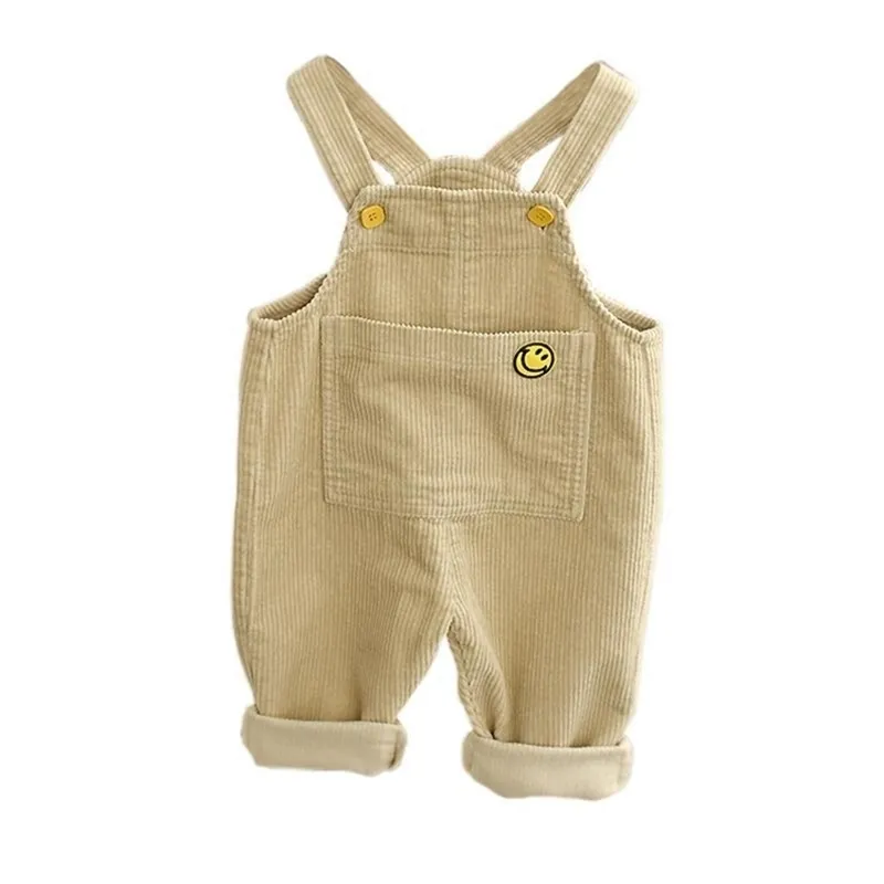 Ren färg söt unisex corduroy vår casual pojkar och tjejer jumpsuit barns överaller p4423 210622