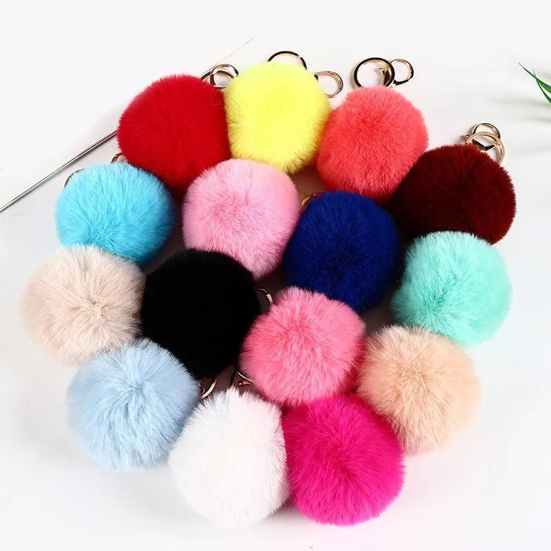 8cm Imitate Rabbit Fur Ball Keychain Pom Pom Car Handbag Keychains Decor Fluffy Faux Rabbit Fur Key Ring Bag Accessories