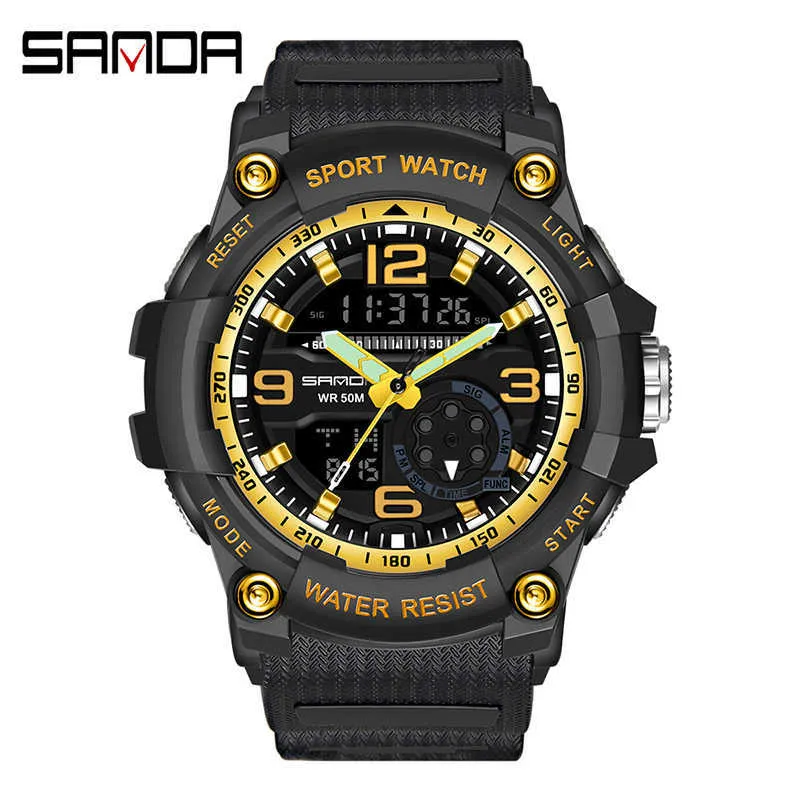Sanda 3036 marque montre de sport pour hommes militaire 50m étanche double affichage Quartz numérique horloge électronique mâle relogios masculino G1022