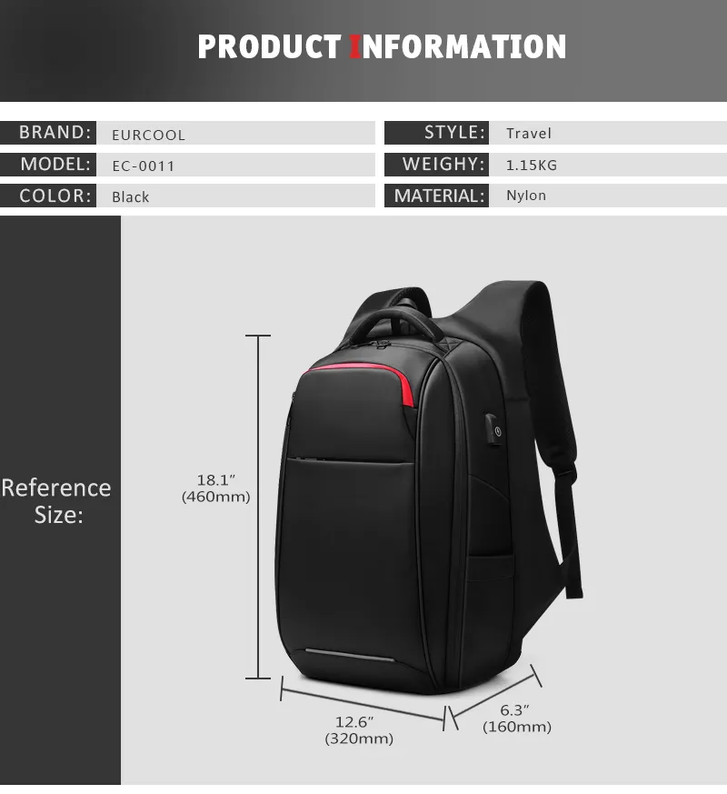 Men's pvc waterproof usb charging cheap male laptop casual travel bag