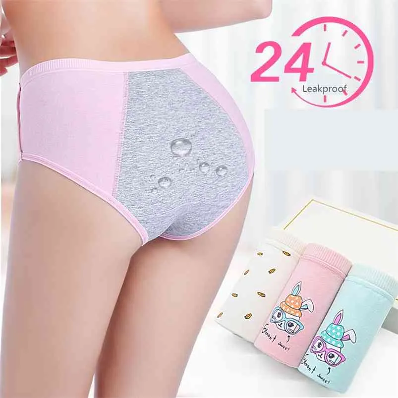 3pcs/lot Leak Proof Menstrual Period Pantie Leakproof Cotton Physiological Underwear Ladies Cartoon Print Briefs Girl 210730