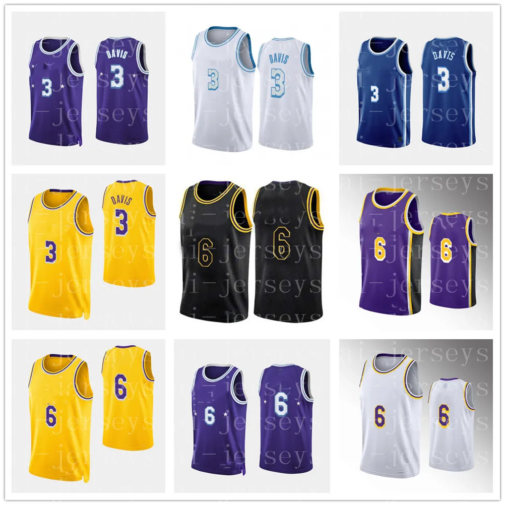 Mens LBJ 6 23 Davis 3 westbrook 0 Anthony 7 Stitched Basketball Embroidery Logo Black Yellow White Purple Jerseys Factory Wholesale High-Quality