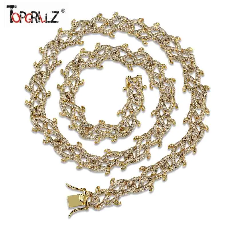 Topgrillz Iced Out Crown of Thorns Cuban Chain Halsband Gold Finish Fashion Hip Hop Smycken Cubic Zircon X0509