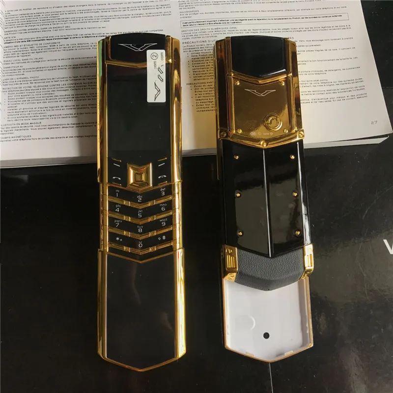 Olåst lyx guld klassiska signaturtelefoner Slider dubbla simkort GSM mobiltelefon rostfritt stål kropp bluetooth 8800 metall Keramik Mobiltelefon