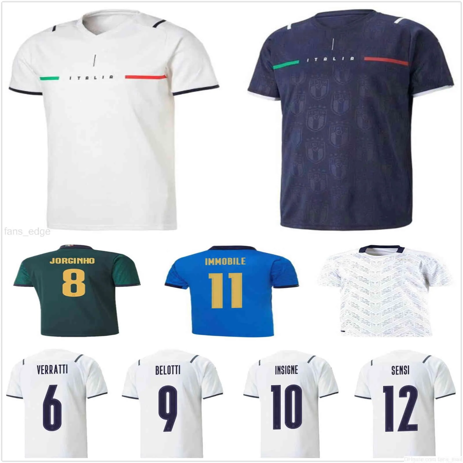 Italië Soccer Jersey 2021 2022 Italia Barella Sensi Insigne 20 21 22 European Euro Cup Chiellini Bernardeschi Football Shirts Mannen + Kids Kit Uniformen Home Away