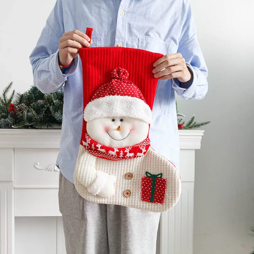 Christmas Tree Stockings Santa Claus Candy Gift Bag Old Man Snowman Red White Sock Xmas Party Hanging Decoration Supplies Free DHL HH21-697