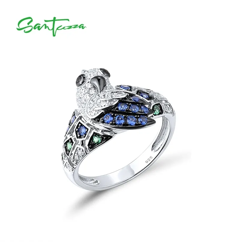 SANTUZZA Sterling Silver 925 Rings for Women with White/Blue CZ and ...