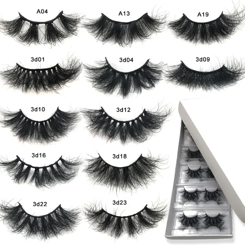 Falska ögonfransar 25 mm MINK Partihandel Fluffy 25mm Lashes 5/10/30/50 Par Dramatisk Lång 3d Bulk Make Up