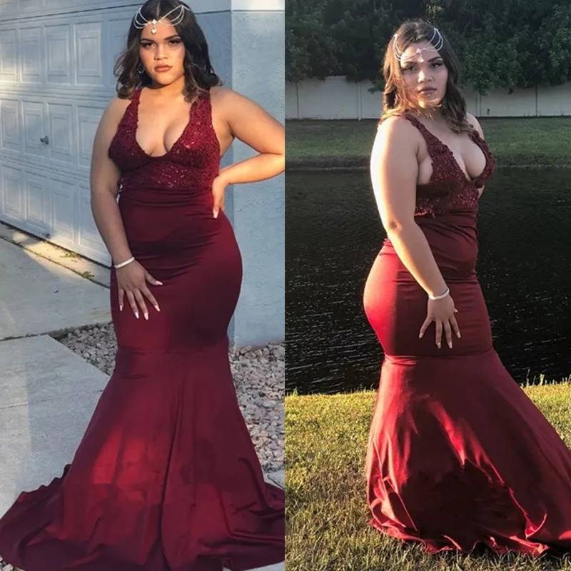 Dark Red Long prom Dresses 2022 Arabic Halter Lace Appliques Guest Evening Gown Mermaid Satin Maid Of Honor Dress