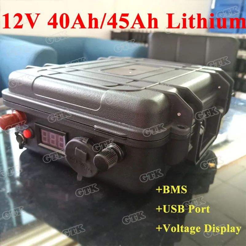 Portable 12v 40Ah 45Ah Lithium li ion battery pack with USB port and BMS for backup power/scooter/power bank/Ebike+5A charger