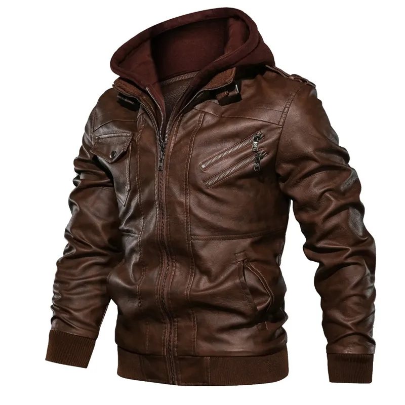 Herbst Winter Herren Leder Motorrad Jacke PU Leder mit Kapuze warmer Baseballjacke Euro Größe 4xl