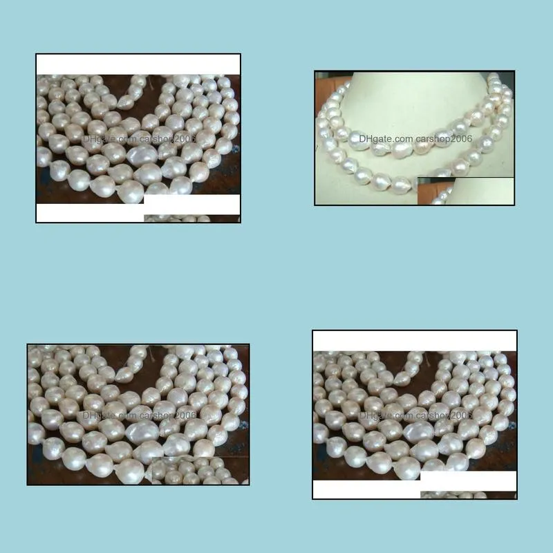 Classic 11-13mm south sea baroque white pearl necklace 38 inch 14k gold clasp