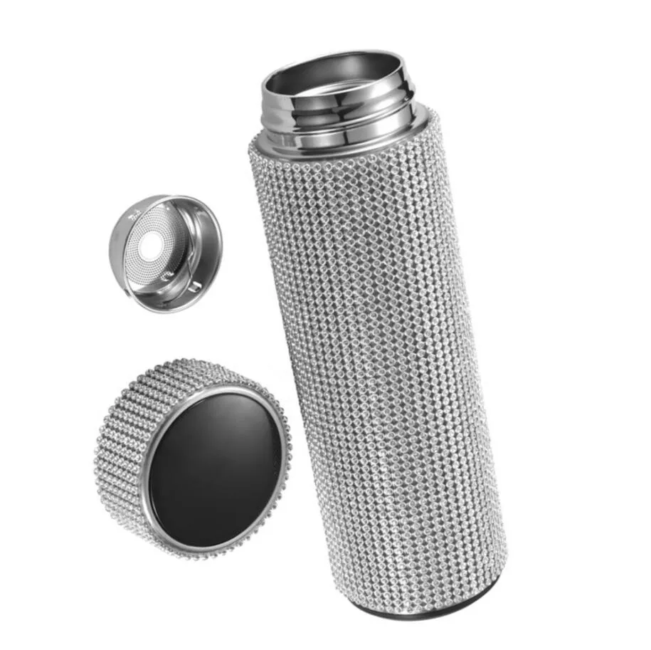 500ml Bling Bling Diamond Thermos Bottiglia Bottiglia d'acqua in acciaio inossidabile Display intelligente della temperatura Boccetta per il vuoto Tazza da tè per caffè Regalo per le donne