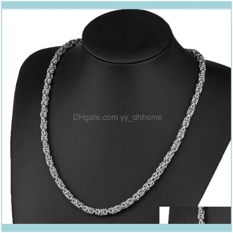 Granny Chic Silver Color Stainless Steel Chains Necklace for Men Byzantine Mens Necklaces Fashion Jewelry 6mm 7-40 inch