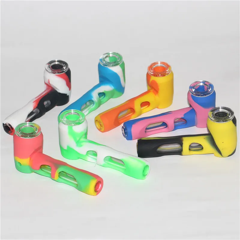 accessoires de pipes à main en silicone coloré Bong Spoon Pipe Pipes à fumer en verre de qualité alimentaire