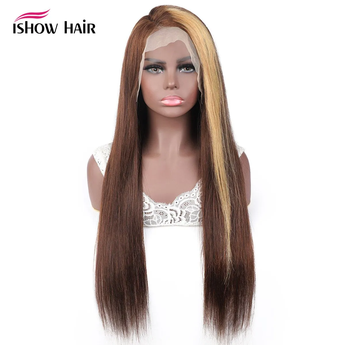 Ishow 28 32 tum transparent mänskliga hår peruker markera 4/27 brun honung blond färg 13x4 13x6 5x5 4x4 spets fronten wig rak lockigt vatten lös djupt kroppsvåg för kvinnor