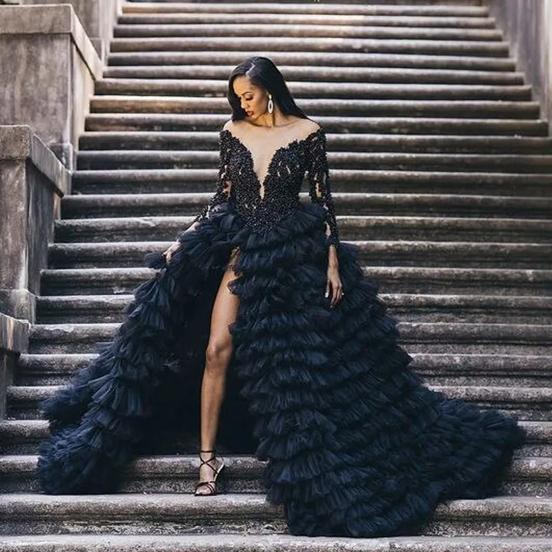 Elegantes Vestidos De Boda De Manga Larga Negra: Vestido De Novia