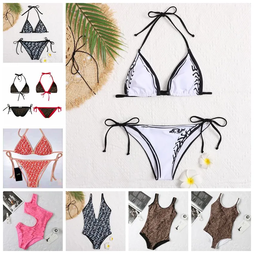 Traje de baño de mujer F Traje de baño de diseñador sexy Conjunto de bikini sólido Textil Trajes de baño de cintura baja Ropa de playa Traje de baño para mujer Sexy de una pieza