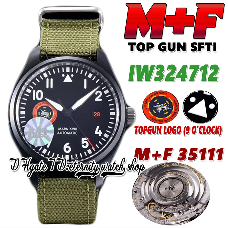 2022 M + F Edición especial 324712 Cal.35111 Reloj automático para hombre Esfera de fecha roja Caja de cerámica Correa de cuero de nylon verde 41 mm Última versión súper relojes de eternidad 324705