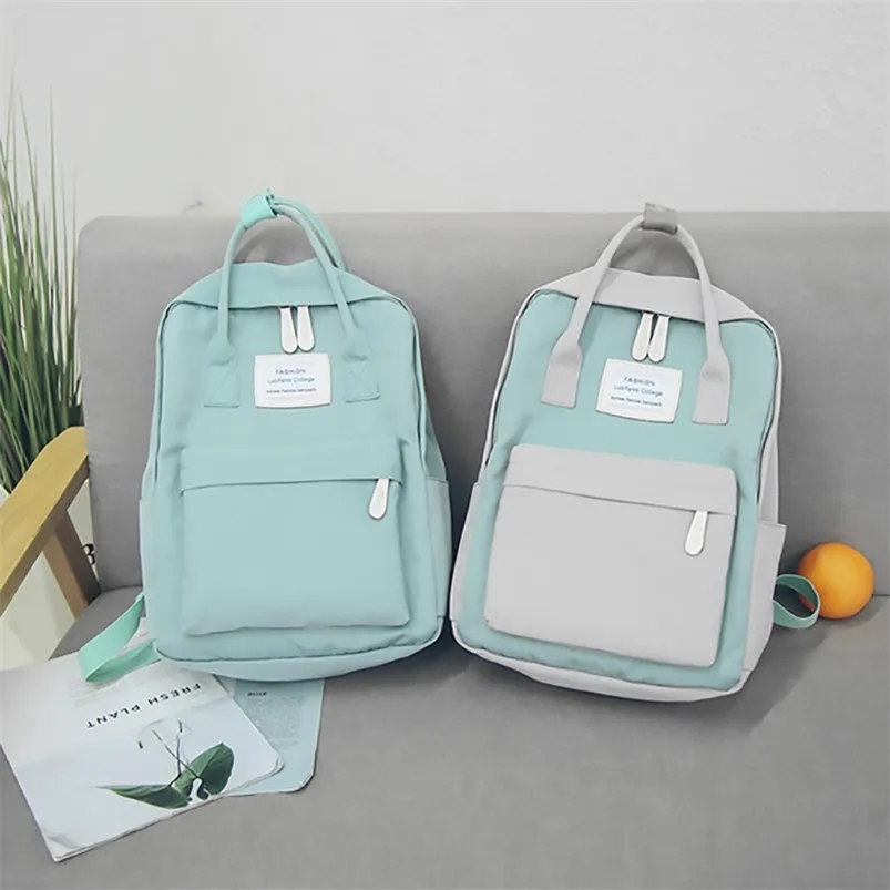 Women Canvas Backpacks Candy Color Waterproof School Bags for Teenagers Girls Big Cute Laptop Backpack Patchwork Kawaii Backpack 210922