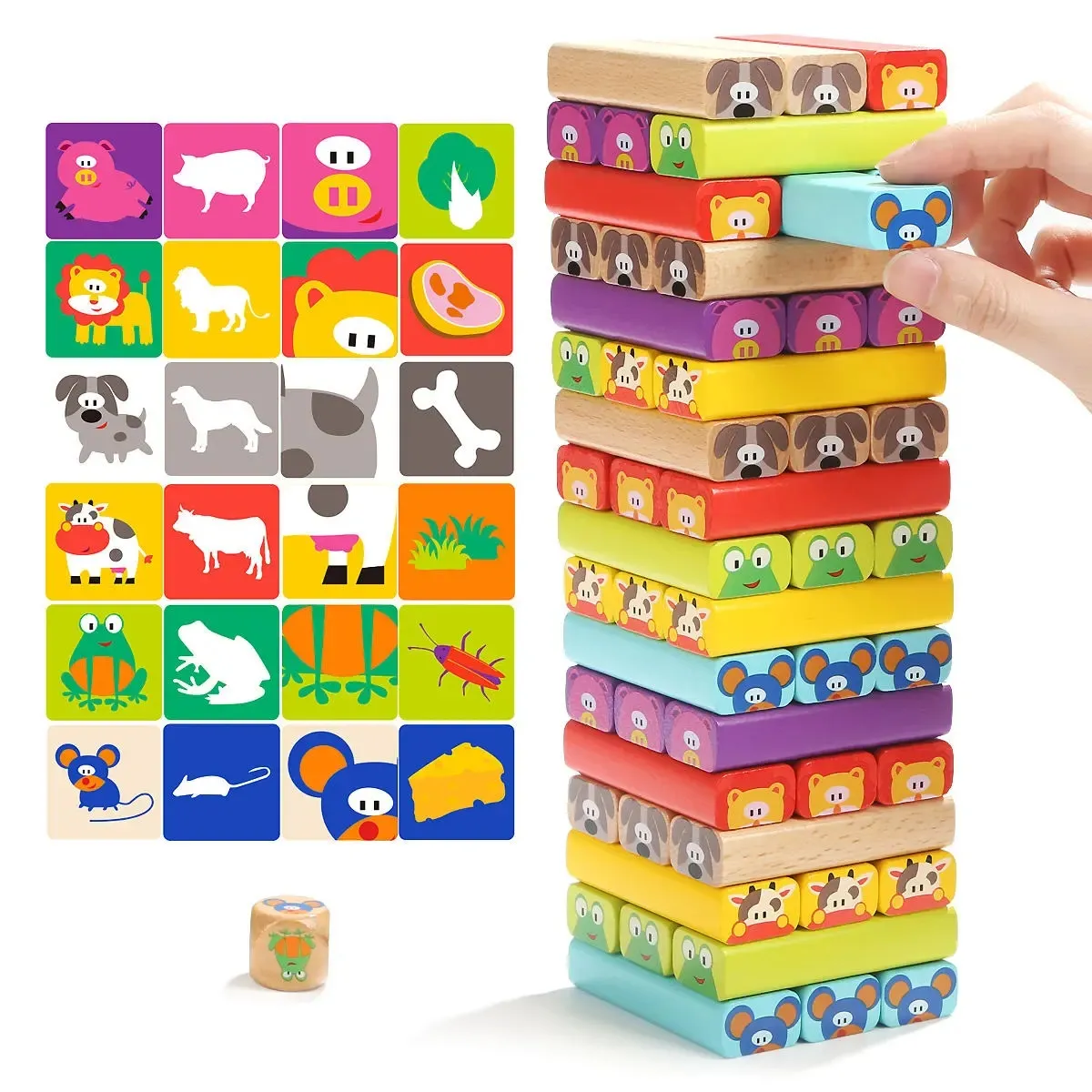 Topbright 120314 Houten Tower Domino Building Blocks Toys Animal 8.5 * 8.8 * 28.5cm Kerstcadeau