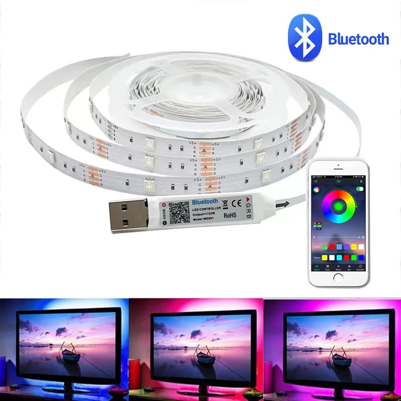 LED Strip Light 5M 5050 DC5V Waterproof USB Flexible RGB Bluetooth App ...
