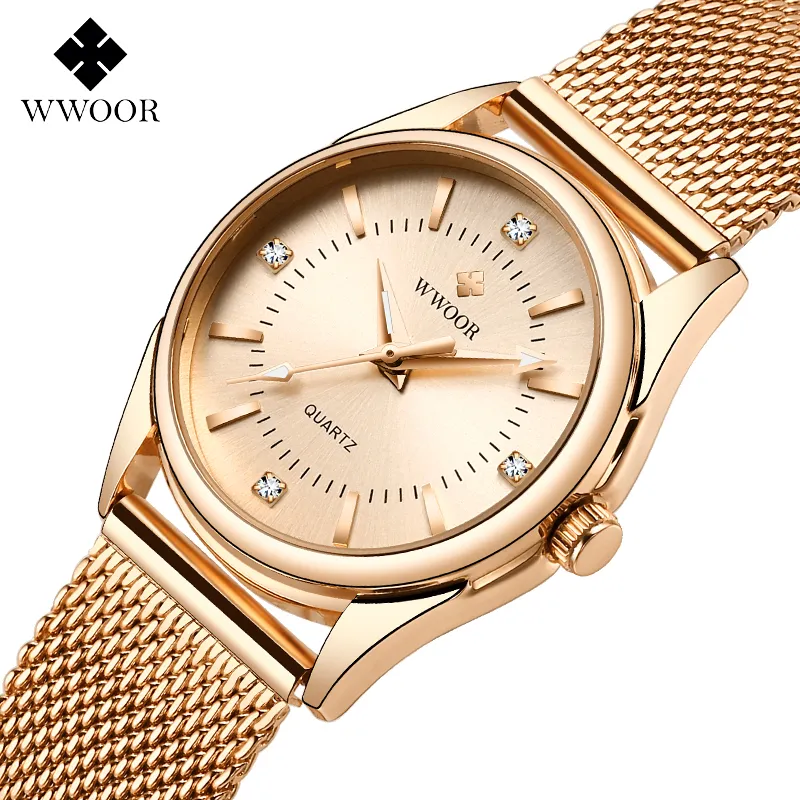 WWOOOR роскошный алмазная женщина часы женщины розовые золоты маленький браслет наручные часы подарки для женщин кварцевые часы Relogio Feminino 210310