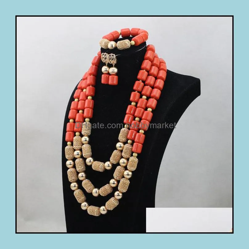 Luxury Nigerian Beads Jewelry Traditional African Wedding Bridal Statement Necklace Set Dubai Free Shipping CNR819 C18122701