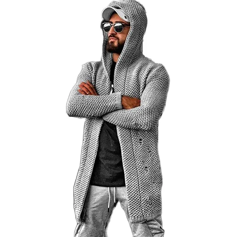 Spring Autumn Men Sweaters 2021 Casual Outwear Fashion Long Length Hooded Cardigans Mens Daily Outfits Knitwear