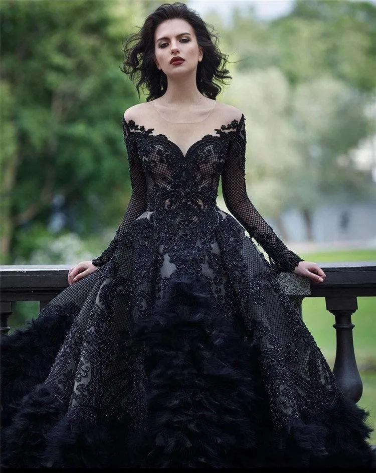 black long sleeve wedding dresses