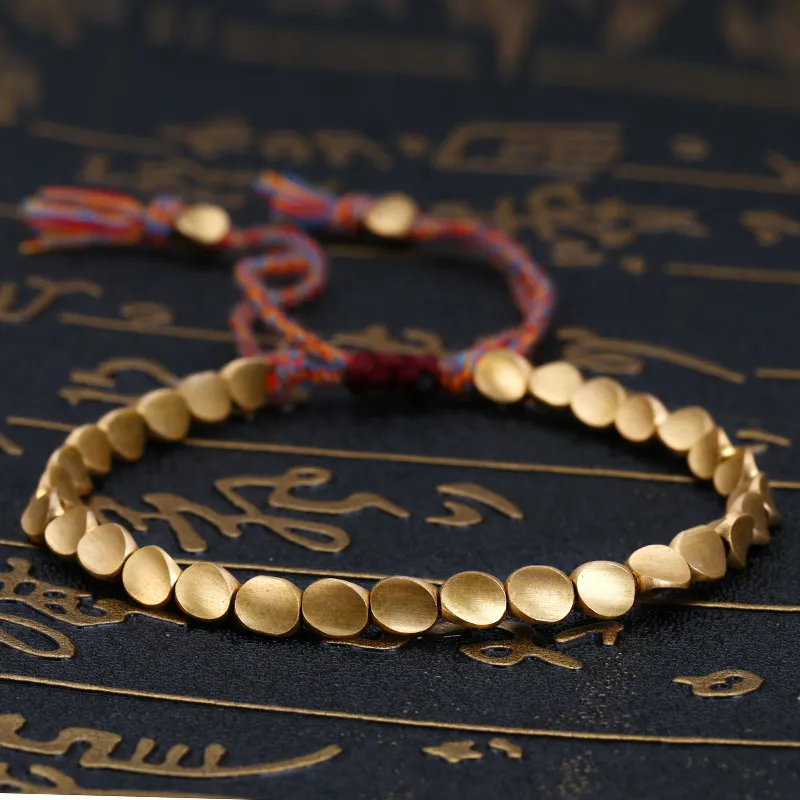 Bracelet Tibétain Réglable En Laiton - Noeud Coulissant (Ajustable De 16 à 26 Cm) - Neuf