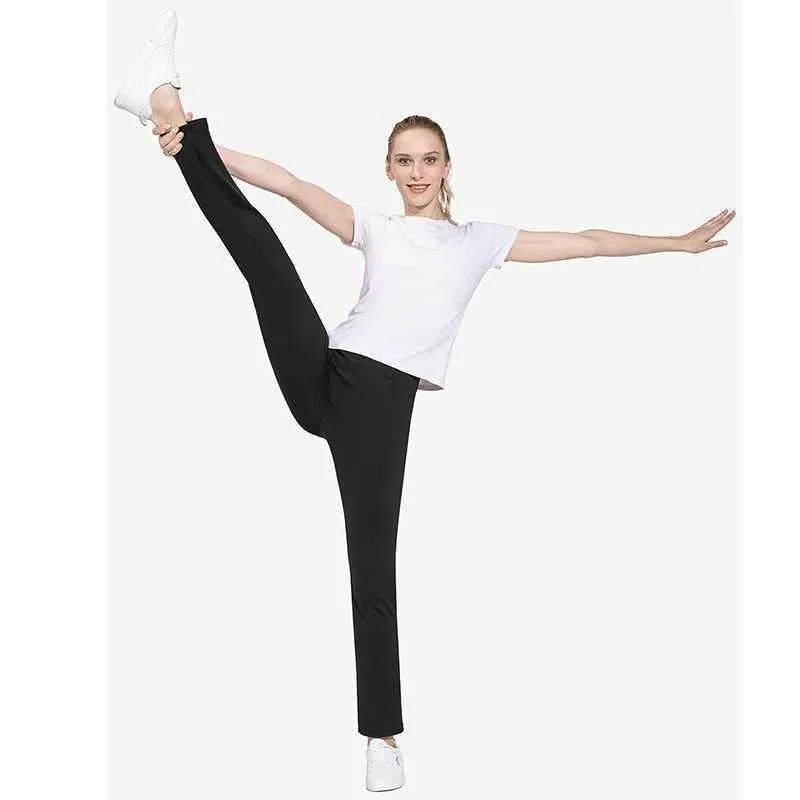 Solid Color Elastic High Waist Slim Yoga Leggings Business Casual Micro Flared Pants Women Fitness Gym Trouses