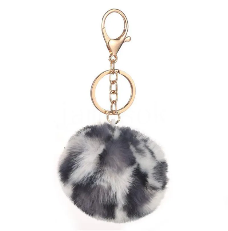 2021 8cm Two-color Rabbit Fur Ball Keychains Bag Plush Car Keychain Holder Pendant Key Chain Rings For Women DD062