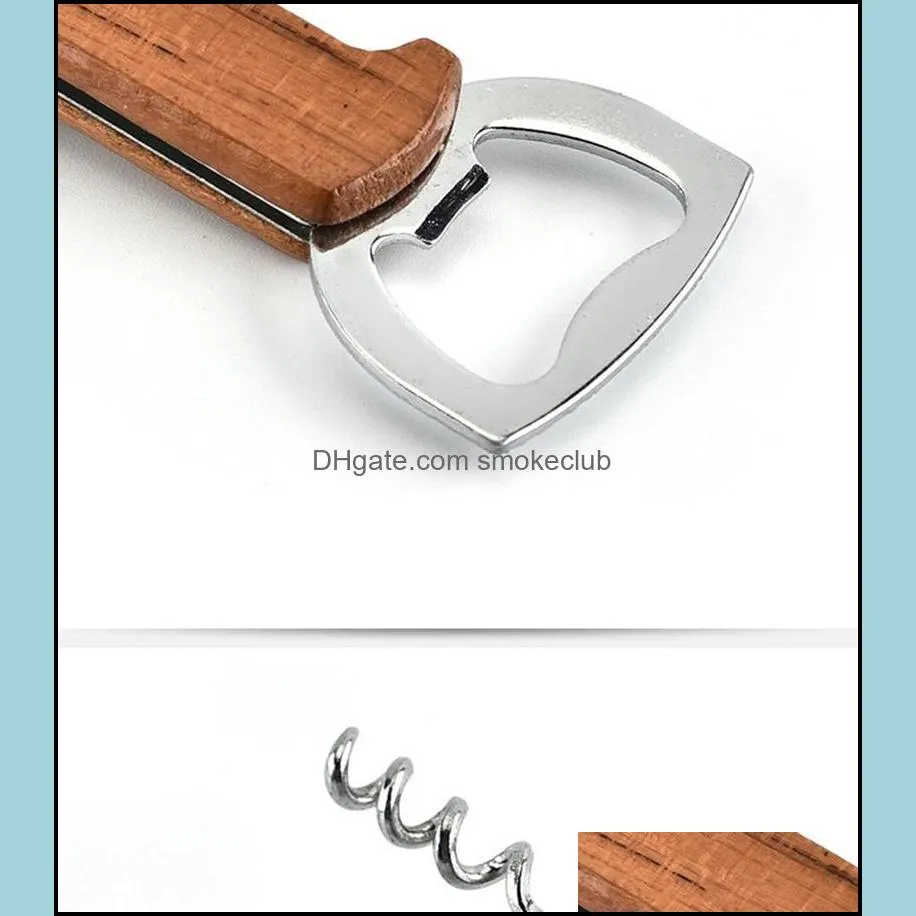 Openers Wooden Handle Bottle Opener Keychain Knife Pulltap Double Hinged Corkscrew Stainless Steel Key Ring Openers Bar