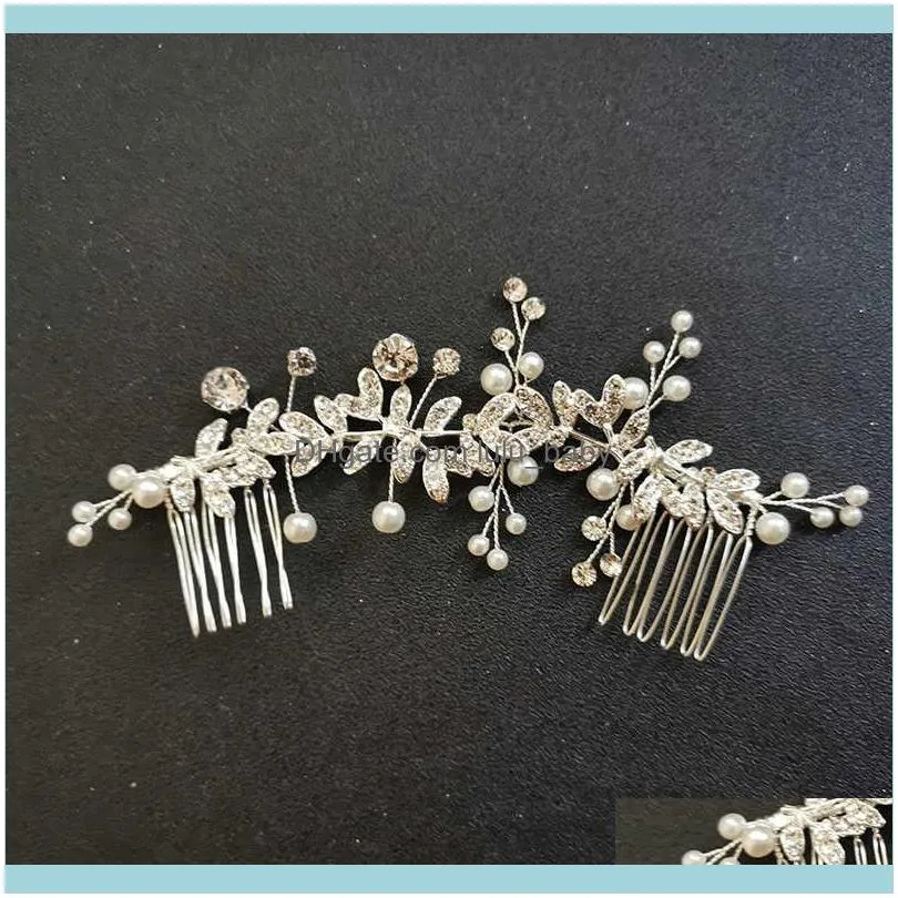 SLBRIDAL Handmade Crystals Rhinestones Pearls Alloy Leaf Bridal accessories Hair Comb Chain Wedding Headband Women Jewelry