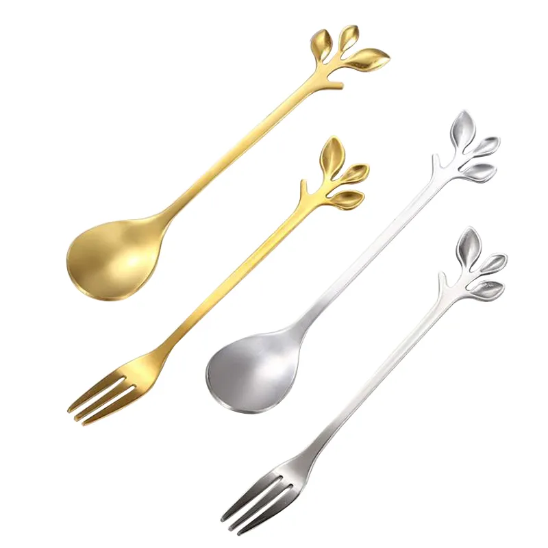 Mini Ofee Spoons Dessert Spoon Kaffebryggare Vintage Branch lämnar liten croyal stil bestick till snacks kök matsal bar