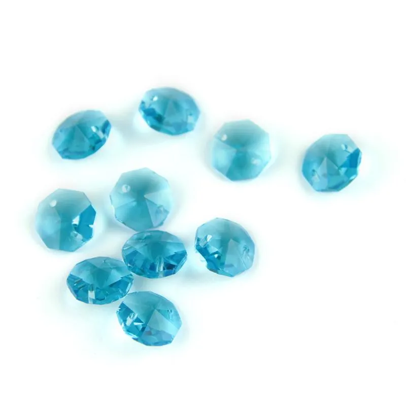 Aquamarine 14mm Octagon Beads With 1 Hole/2 Holes Crystal Lighting Lamp Parts Beads Strand Component For Home Wedding & DIY