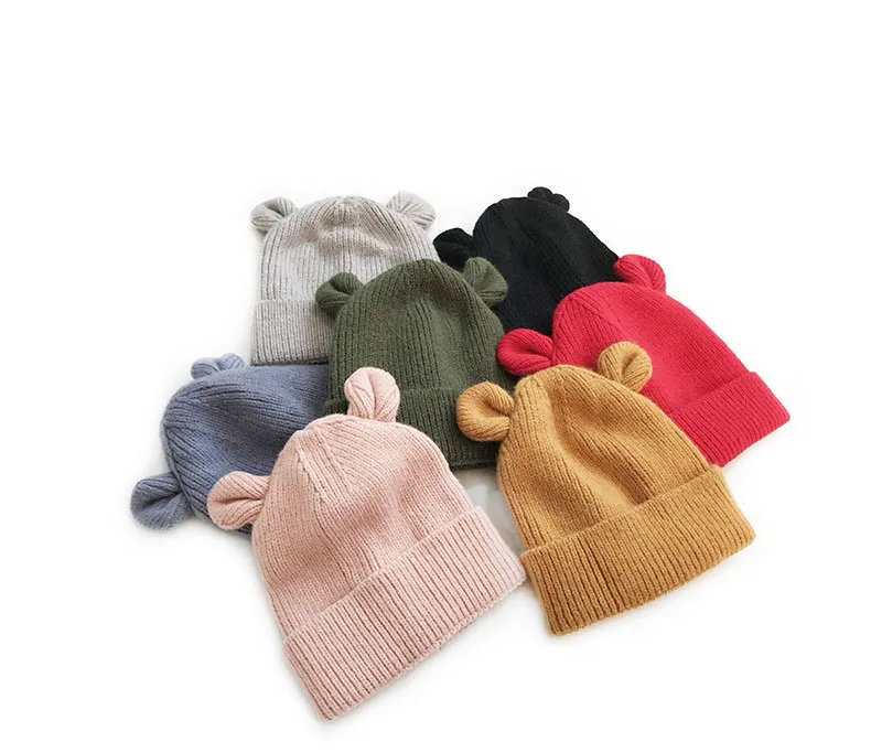 M363 nouveau automne hiver bébé enfants tricoté mignon ours oreilles casquette garçons filles chaud Beanie enfants chapeaux