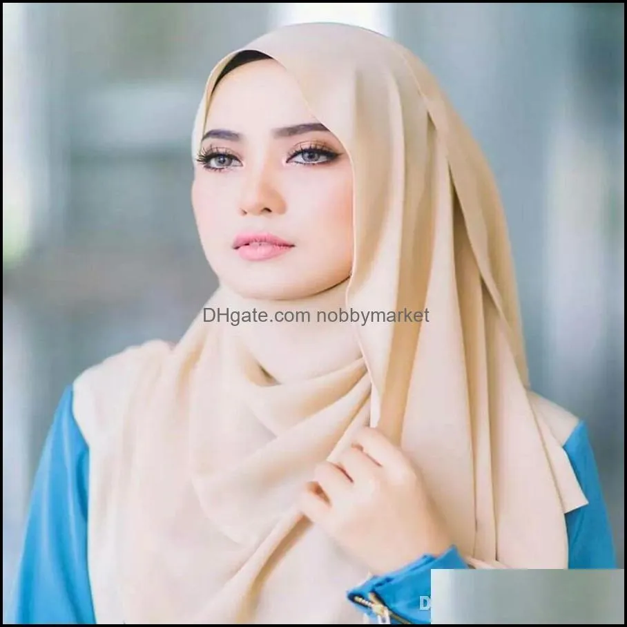 Bubble Chiffon Women Muslim Hijab Scarf Shawl Wrap Solid Plain Colors High Quality Chiffon Bubble Turban LJJJ139