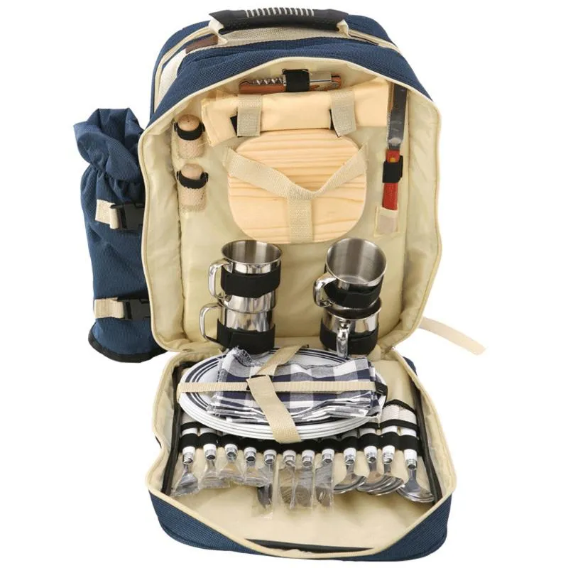 Mochila de piquenique para 4 pessoas mochila portátil para acampamento churrasco lancheira com conjunto de talheres 239p