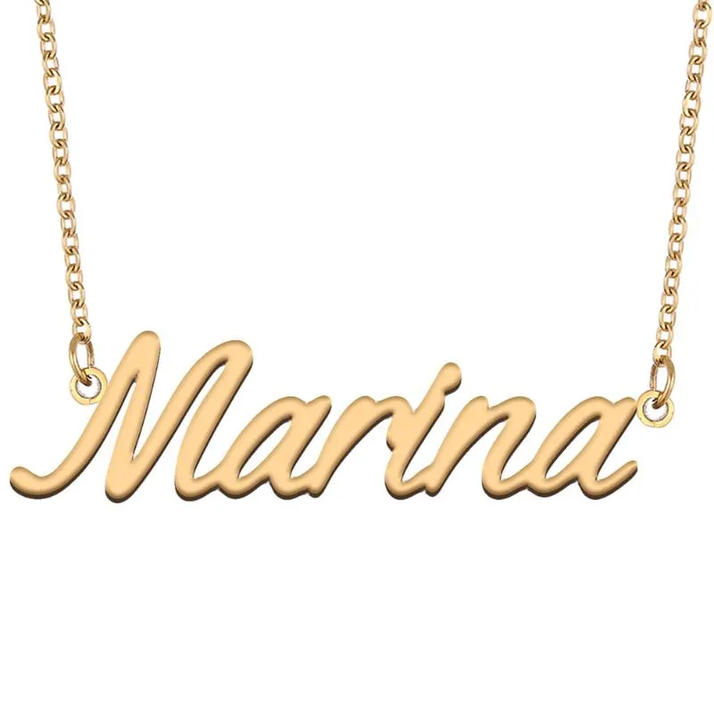Colares de pingente Marina Nome Colar para mulheres de aço inoxidável jóias 18k banhado a ouro placa de identificação femme namorada namorada presente