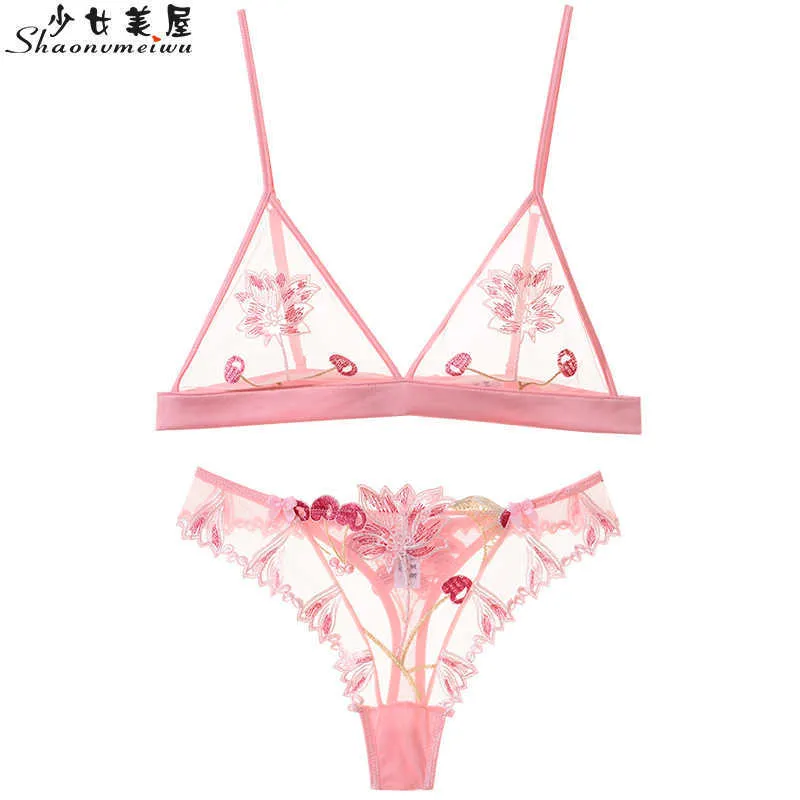 Women's Sexy Bra and Thong Set, Transparent Ultra-thin No Steel Ring French  Triangle Bralette and G-string Panty Set Q0705
