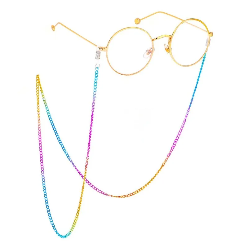Новая мода креативная красочная металлическая унисекс антискридные радужные цветные очки цепные шейные шнуры аксессуары для очков