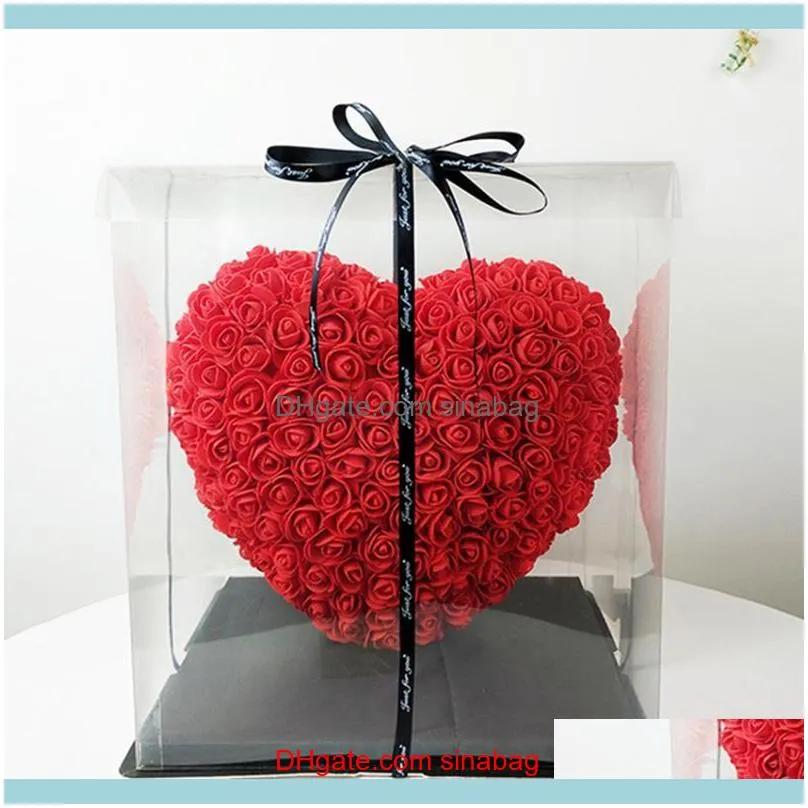 25cm Red Rose Bear artificial flower heart wall wedding decoration Rose Artificial Flower Heart Valentine`s Birthday Gift1