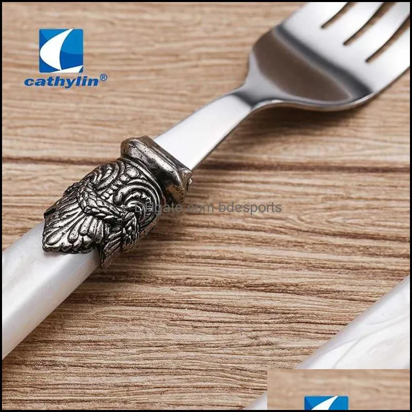CATHYLIN Flatware Sets 5-Piece Acrylic Handle Stainless Steel Dinnerware Set Restaurant Wedding Cutlery PL00151